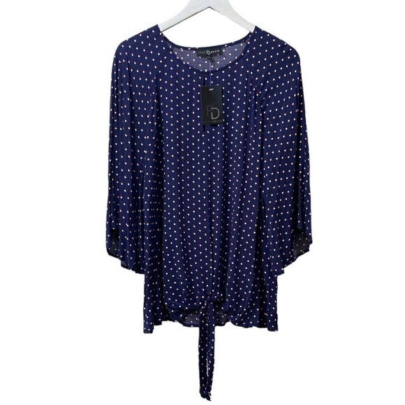 FRED DAVID Blouse Plus Size 1X Rayon Womens Top 3/4 Sleeve  Navy Red Dot NWT - Picture 6 of 12